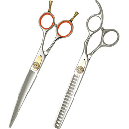 Набір професійних ножиць для грумінгу домашніх тварин 7 дюймів: ножиці для стрижки та ножиці-розріджувачі з 18 зубцями для догляду за собаками, коефіцієнт розрідження 45%