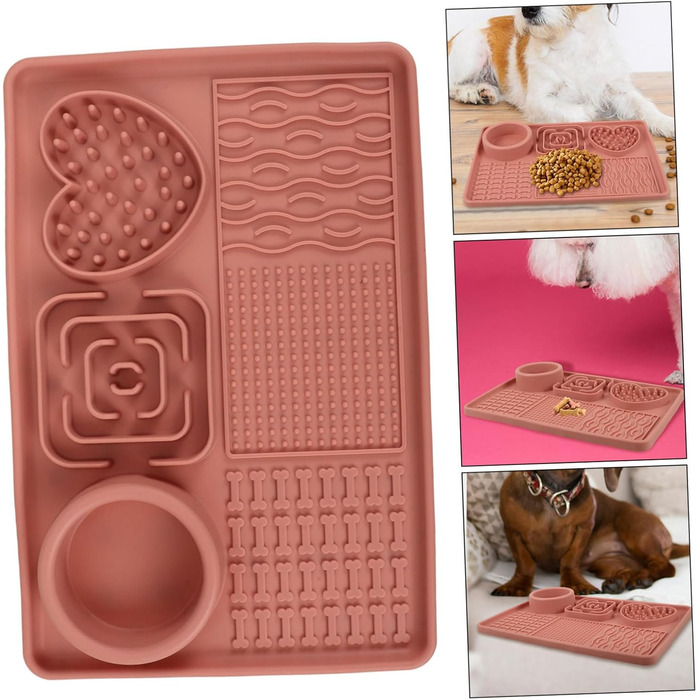 Килимок для собак та котів з силікону з присосками, анти-слизький, для повільного годування, рожевий, великий
