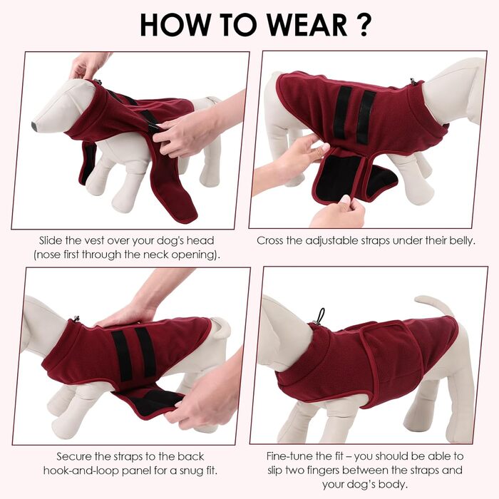 Теплий жилет для собак з флісу - жилетка для собак на зиму, для маленьких та середніх собак, з отвором для повідка, колір бордовий (XXS)