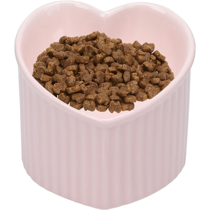 Підвищені миски для котів у формі серця, кераміка, підняті миски для котів, проти блювоти, без стресу, станція для води та корму, придатні для мікрохвильової печі, аксесуари для тварин для маленьких котів та собак (Рожевий)