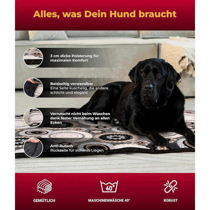 Підстилка для собак HS-Hundebett® XS (45x65 см) – неслизька та затишна з наповнювачем 3 см – ідеально для дивану, авто та переноски – виготовлено в Німеччині