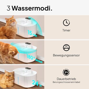 Автоматичний котячий фонтан Pretty Paw Aqua Sense, бездротовий, з датчиком руху, фільтром і 3-літровим резервуаром, білий, питний фонтан для котів