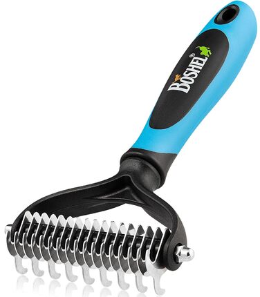 Гребінець для собак BOSHEL – двосторонній, з нержавіючою сталлю, для догляду за підшерстям, з антиковзним силіконовим ручним, для собак