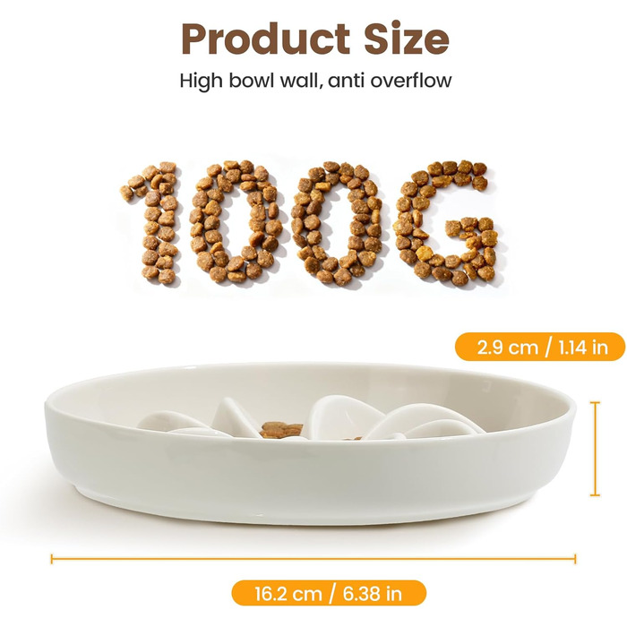 PETTOM Миска для котів протиковзаюча, піднята, керамічна, для повільного годування, біла. Підходить для котів та маленьких собак.