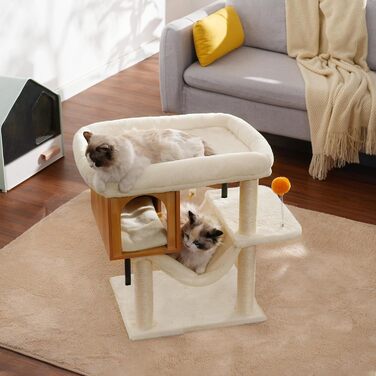 Котячий будиночок з дряпалкою Heybly HCT017WB з великою плюшевою платформою 54 x 40 см та висотою 57.5 см, сталеві труби, стійка основа для великих котів