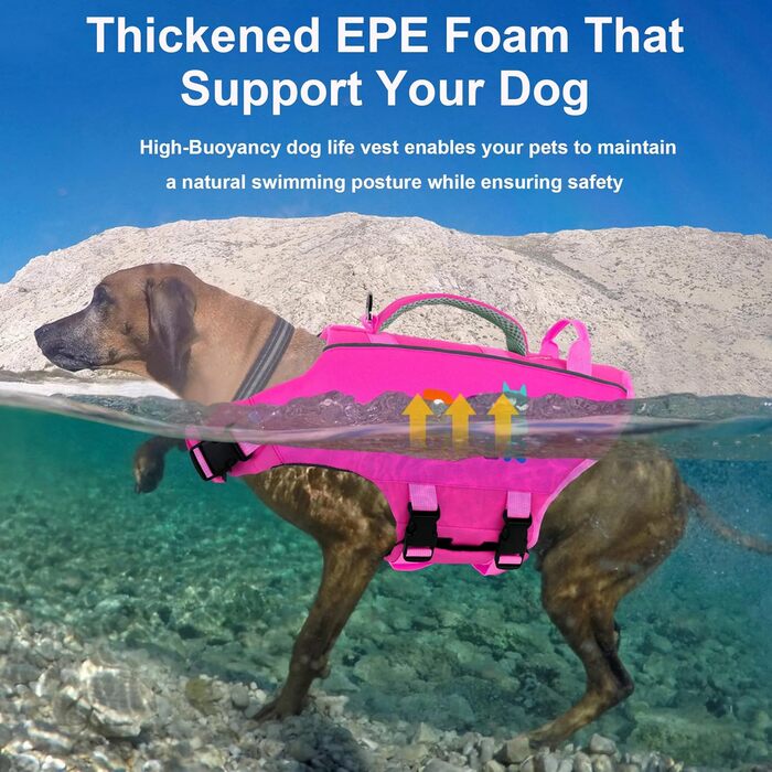 Жилет для плавання собак Dogcheer з подвійним рятувальним ручним захопленням, високою плавучістю, для човнів, плавання, з світловідбиваючими елементами, регульований, PFD для маленьких, середніх собак, рожевий