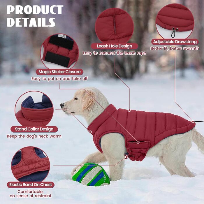 Зимовий теплий водонепроникний одяг для собак великих порід Lelepet, червоний XL