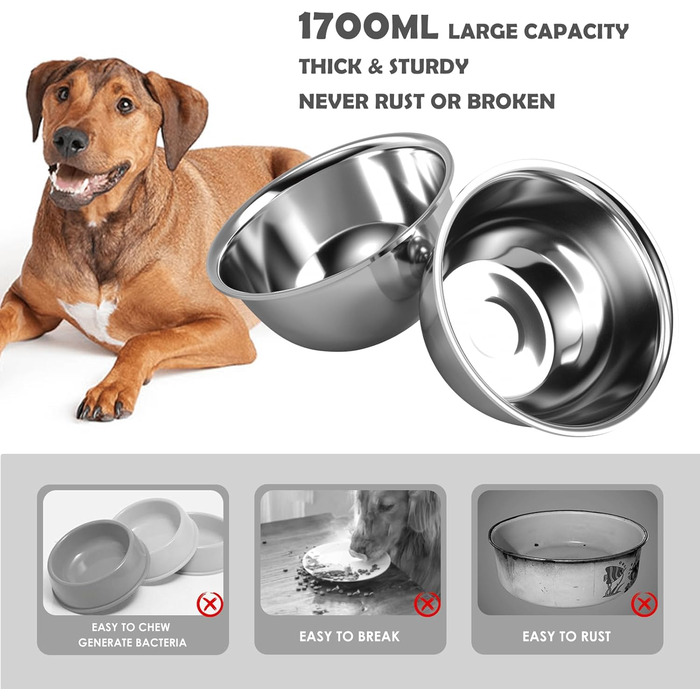 Підвищена годівниця для собак великих та екстра-великих порід, з підставкою та двома мисками з нержавіючої сталі (2,863 г), з нековзною основою, висота 43 см, висота мисок 25 см, сіра, L