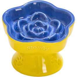 Миска для повільного годування домашніх тварин, керамічна, піднята та нахилена, для котів та маленьких собак, запобігає блювоті та удушенню (Рожева, Блакитна)