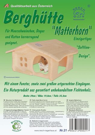 Дерев'яний будиночок Resch Nr21 Berghütte Matterhorn із ялини, натуральний, з 2 входами/виходами, вікном і заокругленими кутами