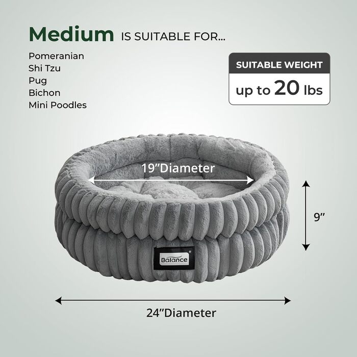 Кругле ліжко для котів BALANCE, миється, супер м'яке штучне хутро, з антиковзною основою, 60х60х23 см, білий/сірий колір