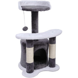 Дряпалка для котів Wiltec 67 см, чорно-біла, з сизалю, платформою, будиночком та іграшкою, крізьбаум для котів