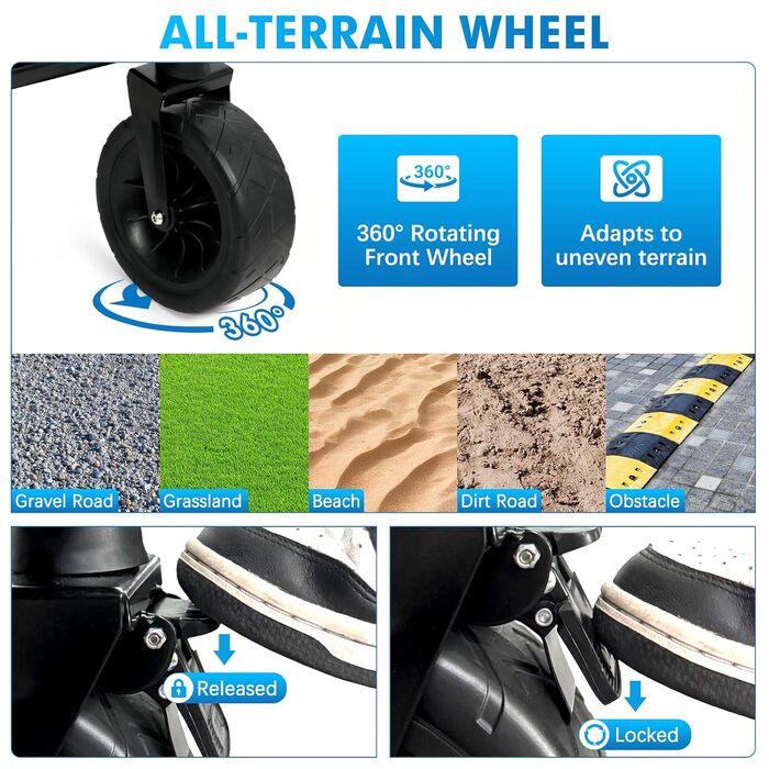 Сучасний візок для собак великих порід Snagle Paw з багажником, рампою та зручним ручним гальмом, чорно-синій