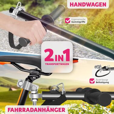 Тектейк® 2-в-1: Причіп для велосипеда, вантажний причіп та візок, аксесуари для велосипеда, гірського велосипеда та електровелосипеда, транспортний візок з кріпленням для велосипеда, з покриттям та повітряними колесами