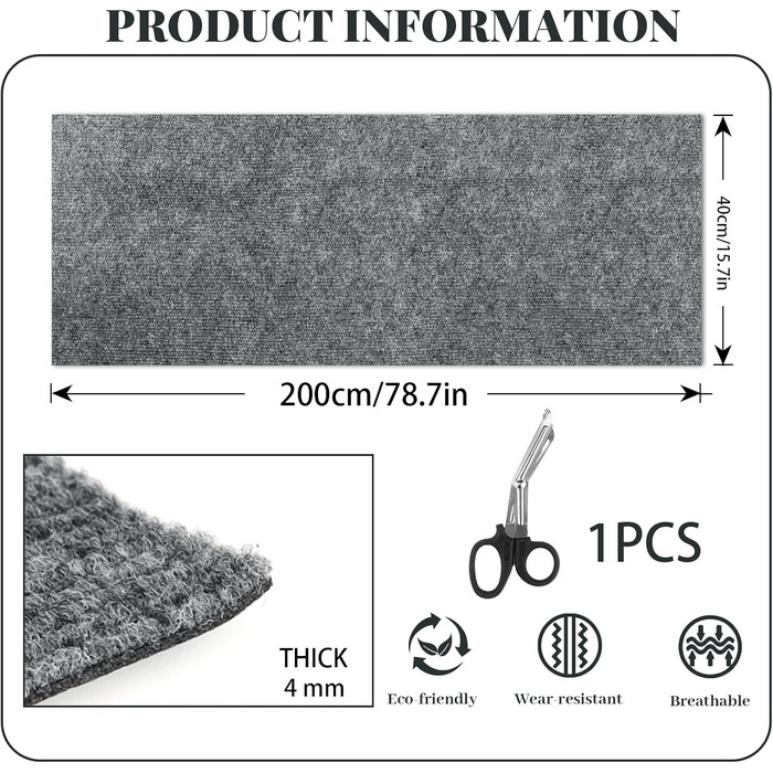 Килимок для дряпання котів, килимок для стіни, 200x40 см, світло-сірий