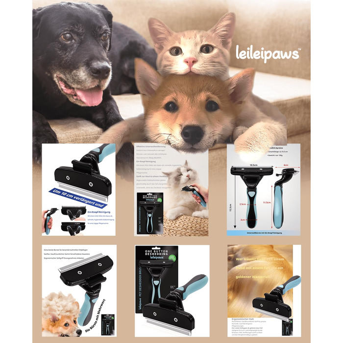 Щітка для собак та котів - для видалення підшерстя та линяння, самоочисна, ергономічна, проти ковзання