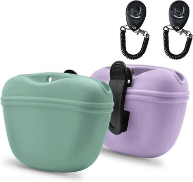 Сумка для корму для собак AUDWUD з силікону, портативний контейнер для тренувань з кліпсою, практичний магнітний замок, 2 шт. (Блакитне озеро + Гібіскус)