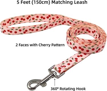 Нашийник та поводок для собак Olahibi з милим вишневим візерунком, поліестер, 1,5 м, для великих собак (L, рожева вишня) L комплект