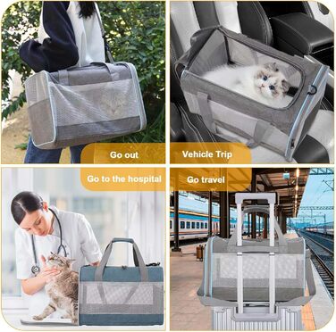 Транспортна переноска для кота KunpengZen, переноска для собаки, складана, з регульованим плечовим ременем, знімним плюшевим матрацом, для котів до 7.5 кг, для подорожей, авто, до ветеринара, блакитна