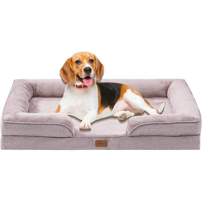 Ортопедичне ліжко для собак середніх та великих порід 109x84x21 см, високощільна губка, знімний водонепроникний чохол, комфортне, антиковзаюче (Хакі, XL)