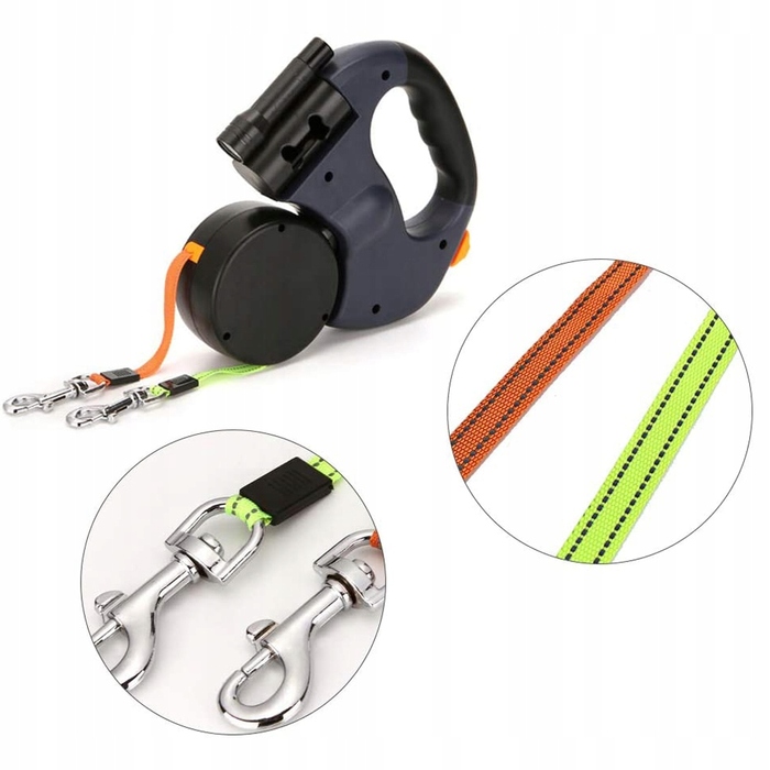 Регульований подвійний рулетка-повідець для собак 3M з LED-підсвіткою