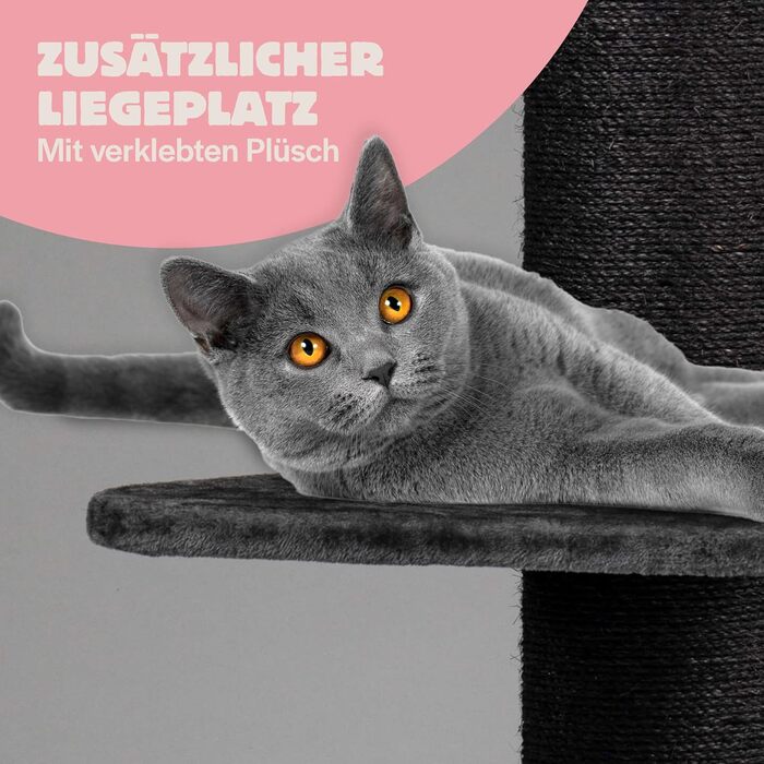 Дряпка для великих котів RHRQuality Maine Coon Lounge Blackline, темно-сіра, з товстими 20 см стовпами з сизалю