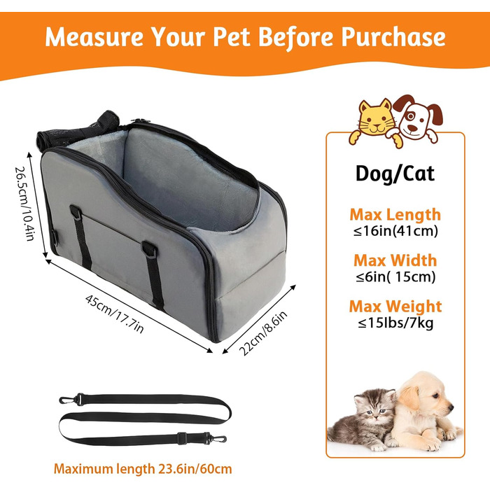 Автокрісло для собак та котів LIROPAU – зручне та безпечне автокрісло для маленьких тварин з захисними гаками та регульованими ременями