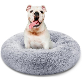 Кругле ліжко для собак та котів, діаметр 60 см, висота 15 см – м'яке, знімний подушка, антиковзаюча підставка, можна прати – сірий колір
