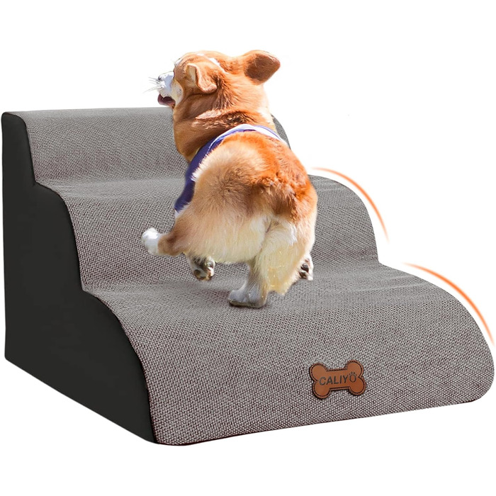 Сходинки для собак Caliyo, 2 сходинки, для маленьких собак та котів, 26 см, знімний чохол, неслизька підставка, для ліжка, дивану, авто (55×40×26см), сірий колір