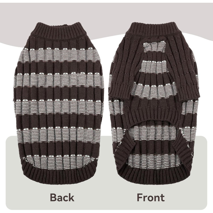 Теплий в'язаний пуловер для собак на осінь/зиму з отвором для повідка, коричневий, розмір XXL (14,5–24,5 кг)