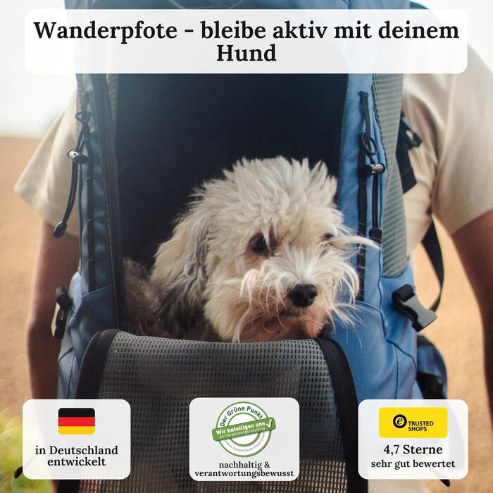 Hunderucksack Wanderpfote Trekking Light S, 8 кг, блакитний - переноска для собак та котів