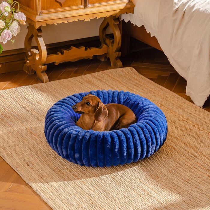 Кругле м'яке ліжко для собак MEWOOFUN, 64x64x18 см, Marineblau (темно-синій)