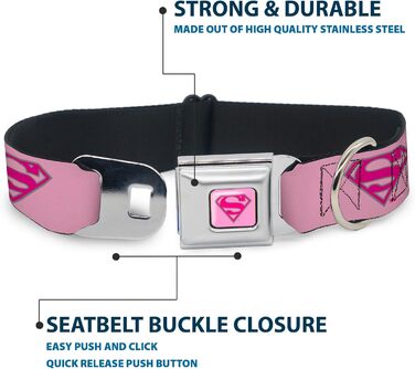 Нашийник для собак Buckle Down Superman Shield рожевий, 22,9–38,1 см
