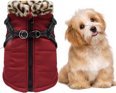 Зимовий теплий жилет для собак Haustierweste з підкладкою, водонепроникний та світловідбиваючий, з інтегрованою шлейкою, бордовий