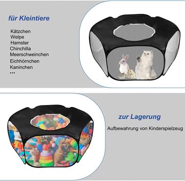 Клітка-ігровий майданчик для дрібних тварин, розкладний вольєр для кроликів, хом'яків, шиншил, кошенят та цуценят (чорний)