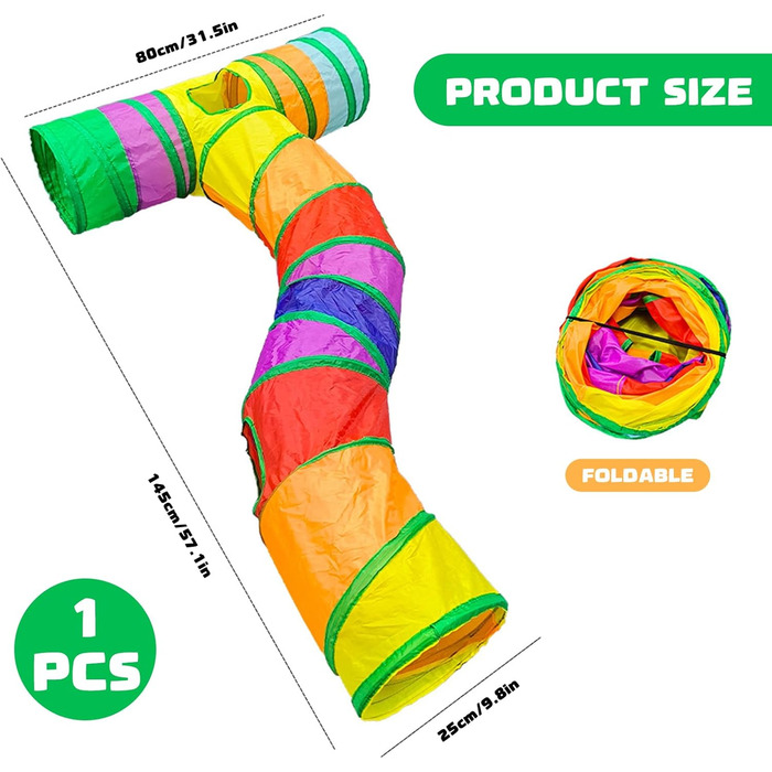 Туннель для котів Durdiiy S-подібний, розкладний, ігровий комплекс, лабіринт, для кошенят та дорослих котів, для дому та вулиці