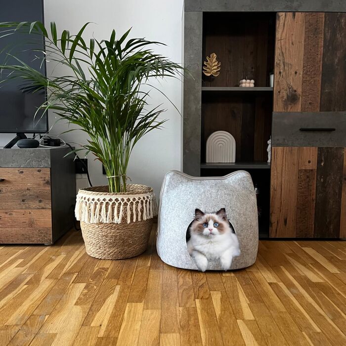 Котяча хатинка-іглу з фетру для котів, велика, сіра – лежак, ліжко, з подушкою, будиночок для кота