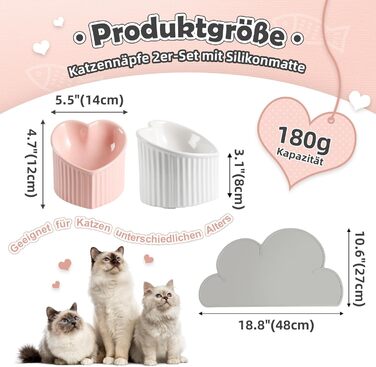 Набір мисок для котів Katzennapf Set: керамічні, підняті, з антиковзною підкладкою, зелені та темно-зелені (рожеві та білі)