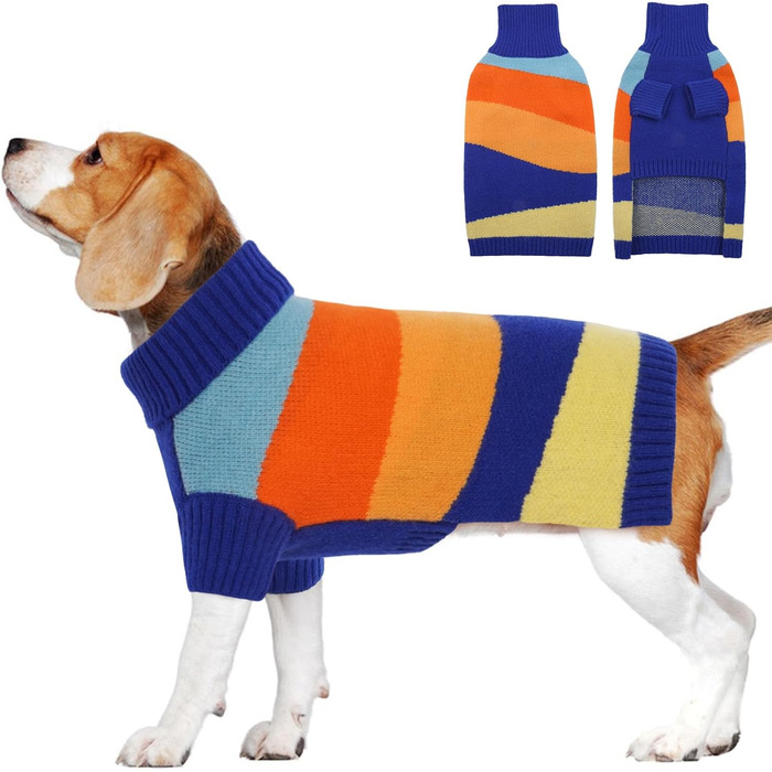 Теплий пуловер для собак великих порід, ростовка XXXXL, синій, для німецької доги, з високим коміром