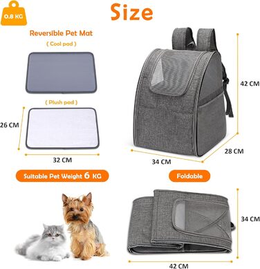 Рюкзак для тварин ALLSOPETS: зручний та дихаючий для котів та собак, знімний килимок, ідеально для подорожей, прогулянок та хатнього використання (сірий)