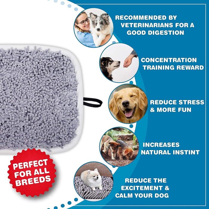 Килимок для собак, розвиваючий, для нюхання, миючий, нековзний, 43 x 53 см, сірий