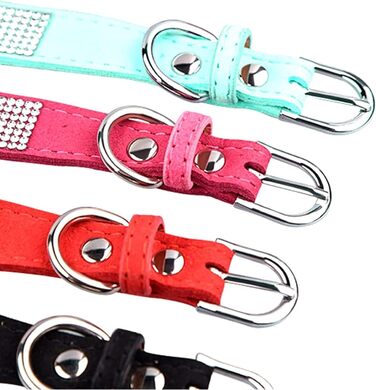 Елегантний нашийник та поводок для собак HALFSUMO з діамантами, з м'якого велюру та шкіри, регульований, для малих та середніх порід, рожевий колір