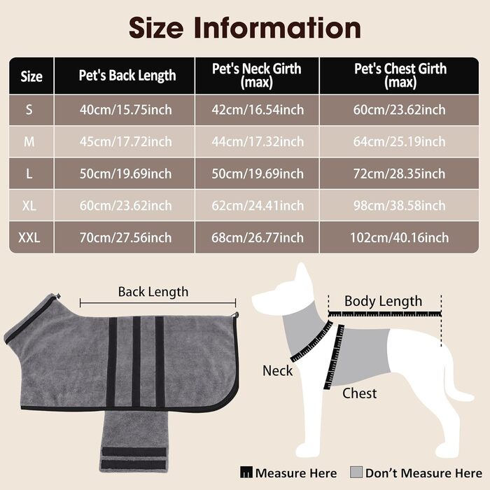 Рушник для собак, мікрофібра, середні та великі породи - сірий, швидко сохне, супер вбираючий, для собак та котів (чорний, XXL) XXL сірий (чорна сторона)