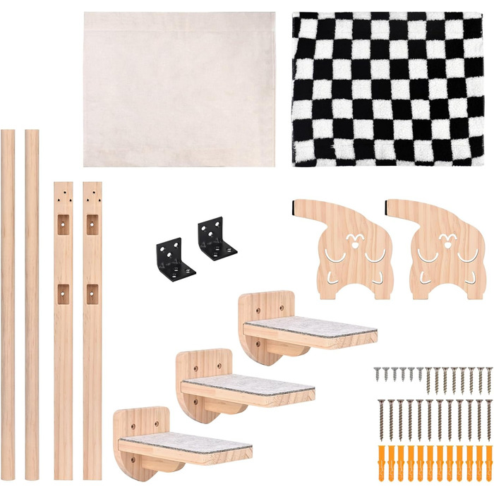 Настінна гамак для котів, дерев'яні меблі для котів, полиці та стійки, полиця для котів з плюшем, платформа-ліжко для котів для сну, ігор та лазіння