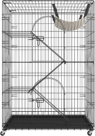 Клітка для котів VEVOR, 4 рівні, 2 двері, 90x60x133 см, залізна, з покриттям, з драбинами, для котів і дрібних тварин