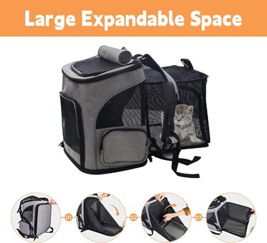Рюкзак для тварин: переноска для собак та котів до 10 кг, сірий. Розкладний, з 2 матами