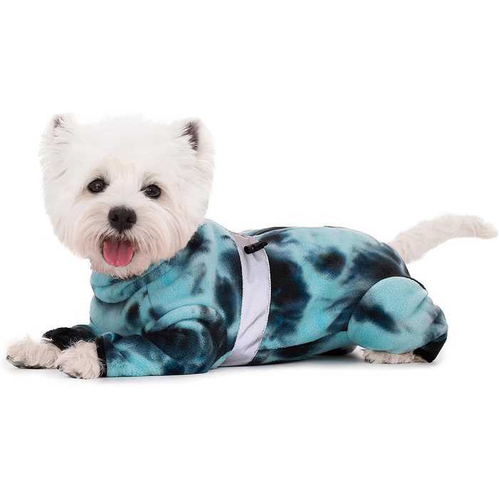 Зимовий теплий одяг для собак, флісовий комбінезон з регульованими лапами та D-подібним кільцем, для маленьких собак, колір Батик Блакитний, розмір S