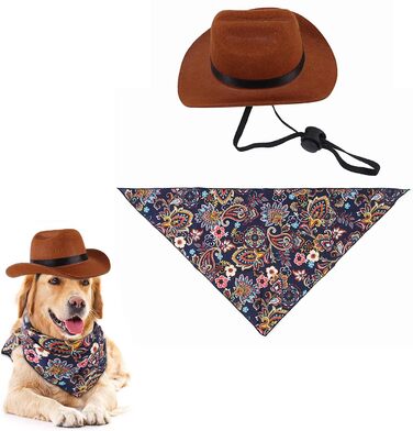 Костюм ковбоя для котів та собак (2 шт.) з капелюхом та банданою, для вечірок, косплею та щоденного використання