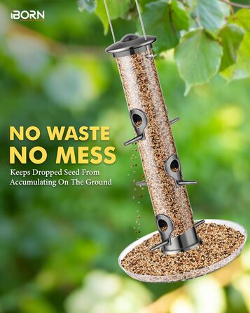 Годівниця для птахів iBorn з 6 місцями для підльоту, 20 см тарілка, з алюмінію, 38 см (чорна)