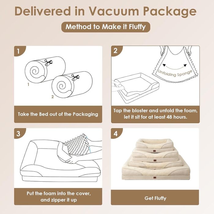 Ортопедичне ліжко для собак середніх порід EHEYCIGA, 91x68x17.5 см, Memory Foam, водонепроникне, з бортиками, антиковзаюче, бежеве